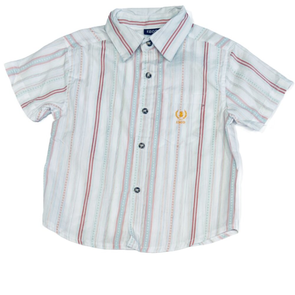Izod - NWT boys 24mo white/orange/pale blue cotton button down shirt